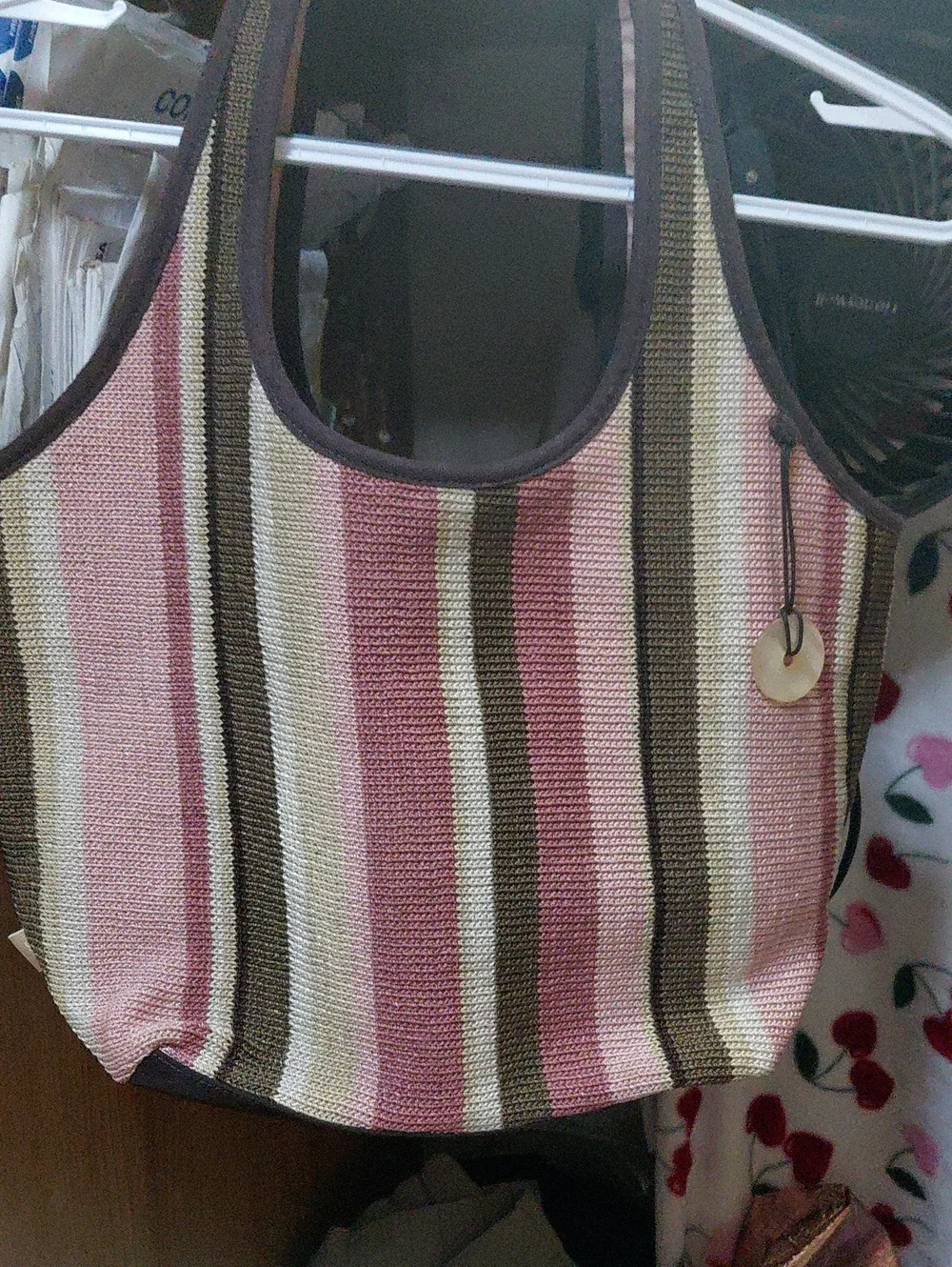 The Sak Striped Knit Tote in Pink, Brown and Cream